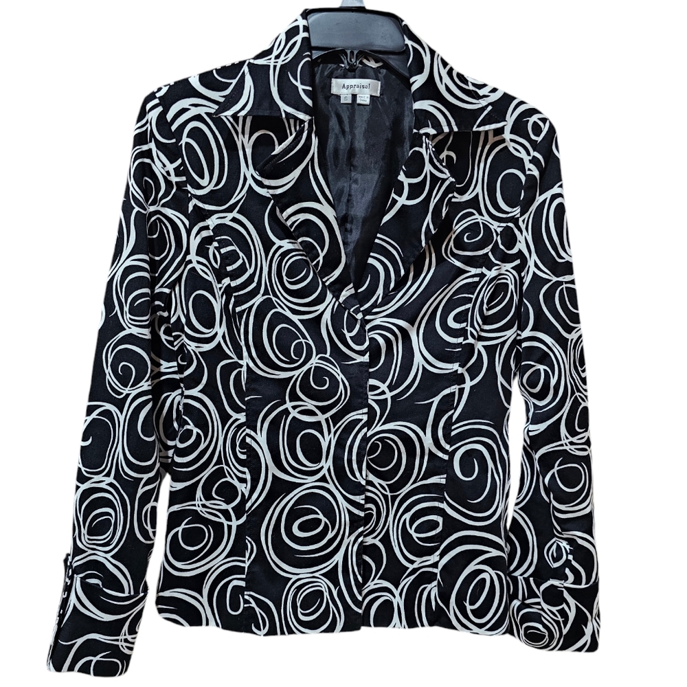 Womens Appraisal‎ Geometric Black/White Jacket Blazer Size Small With Belt